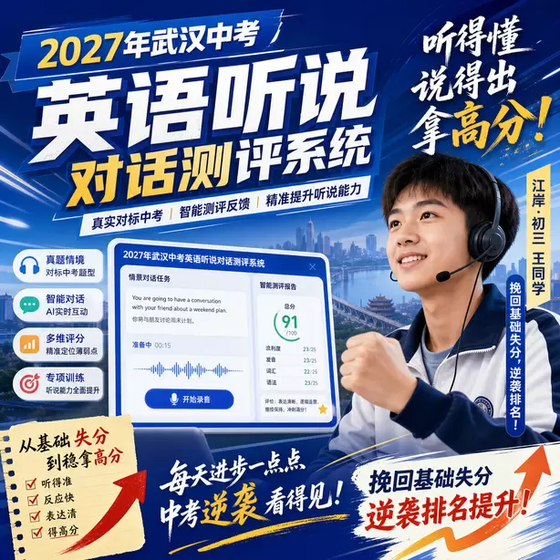 武汉中考英语人机对话模拟卷音频+文本江岸&middot;初三王同学（挽回基础失分，逆袭排名）